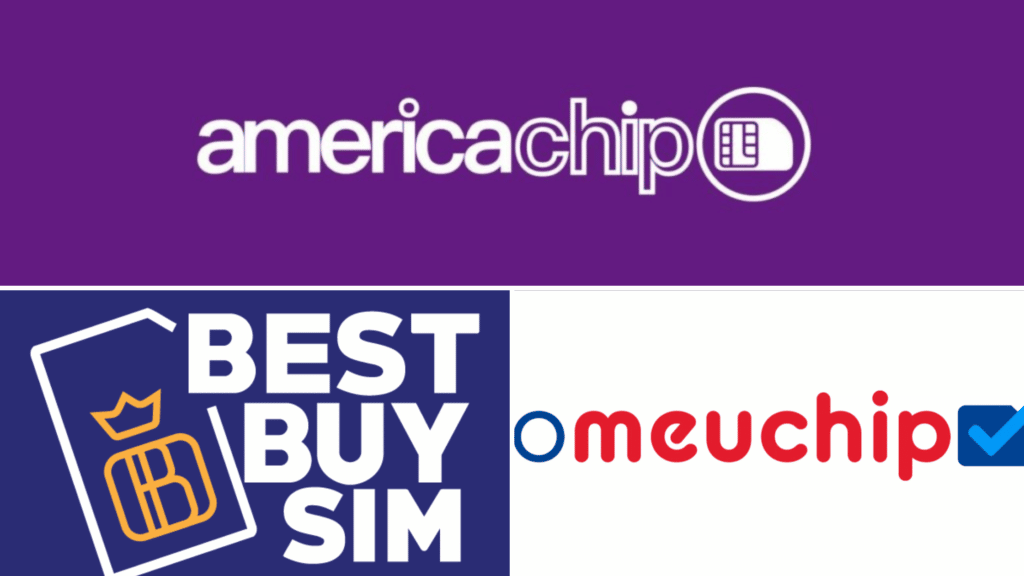 compilado de imagens com os logos de cada uma das empresas de chip de viagem de celular